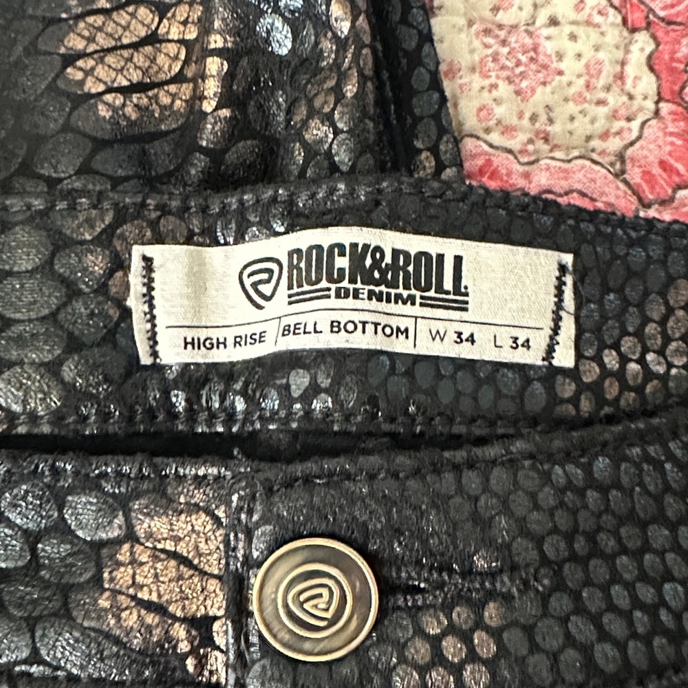 Rock&Roll Black Snake Print Bell Bottoms - Picture 3 of 4